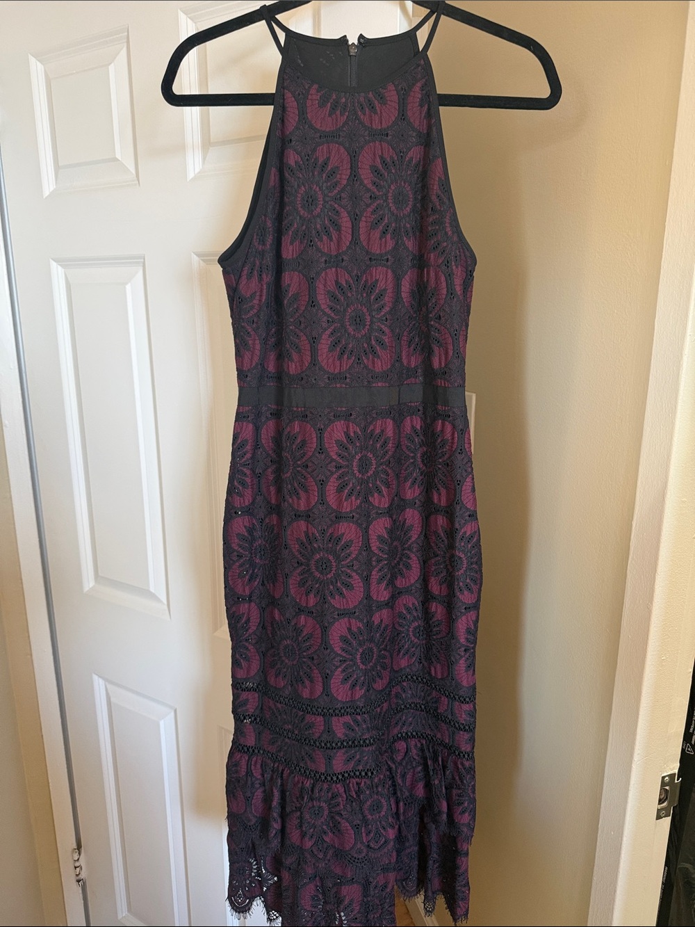 Banana Republic Plum Midi Dress with Black Lace Overlay
